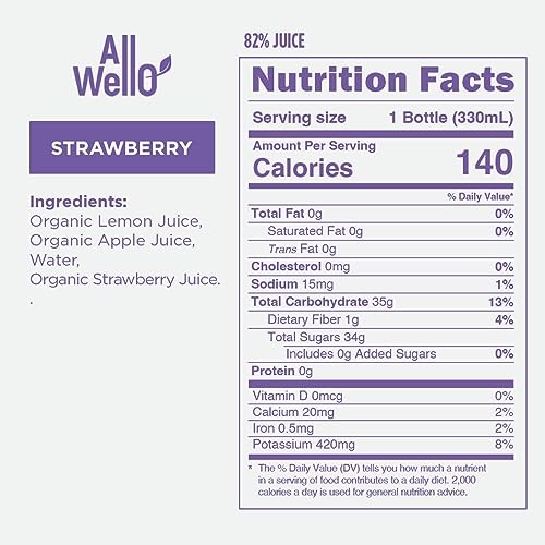ALLWELLO Organic Cold Pressed Lemonade Gluten Free Non-GMO No Preservatives No Sugar Added (Strawberry Lemonade 12 Pack)