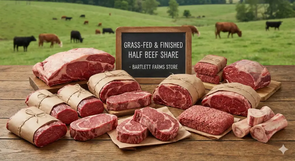 Custom Cut Grass-Only Beef Half. (1-BE-HA-DE-CU)