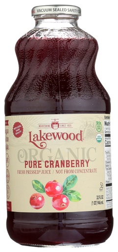 Lakewood Organic Pure Juice Fresh Pressed Cranberry 32 Fl Oz